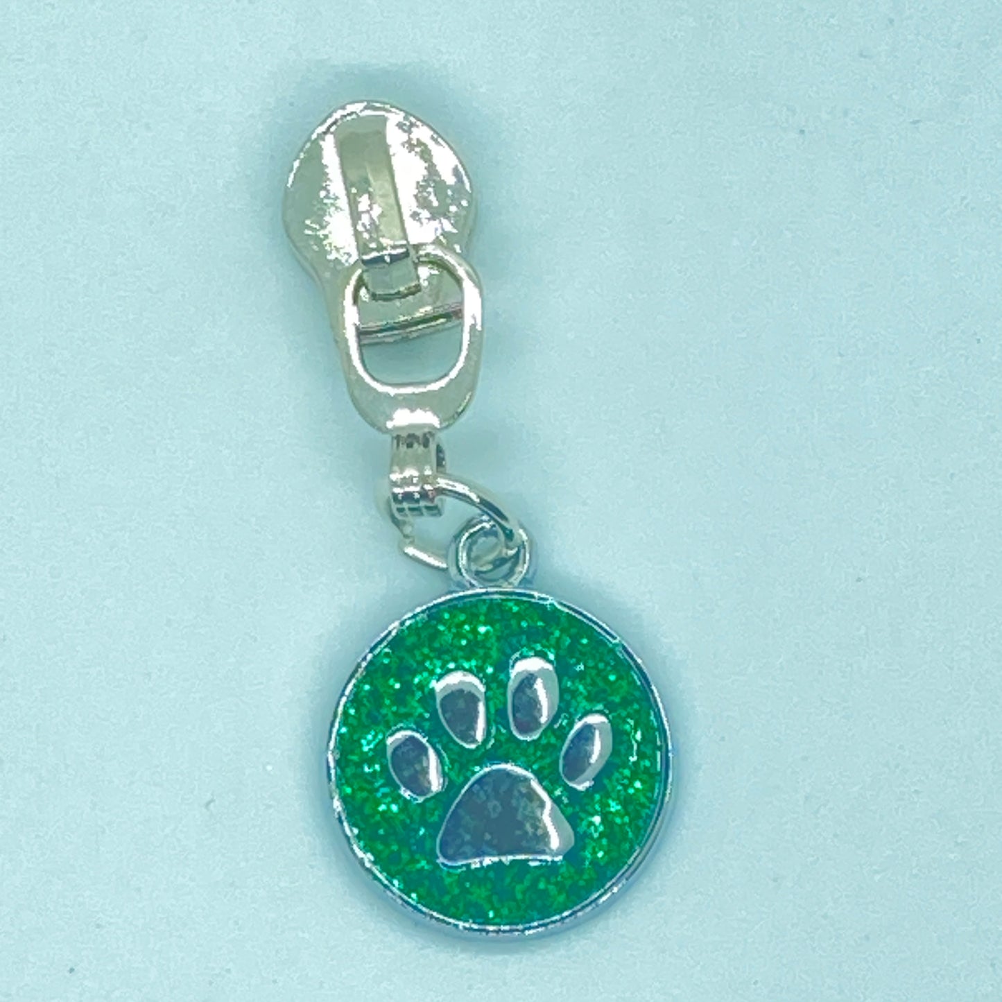 Animal Enamel #5 Zipper Pulls-Green Paw