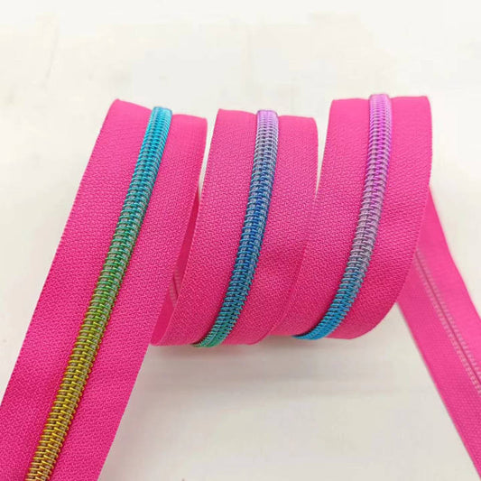 Hot Pink Rainbow #5 Nylon Zipper Tape